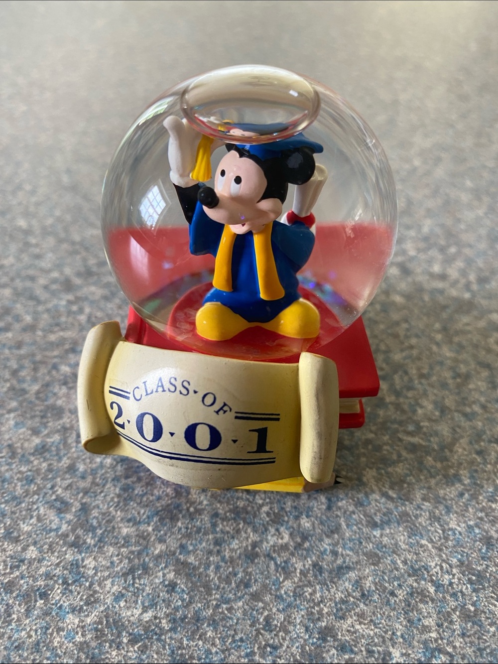 Disney Mickey Mouse Graduation Snow Globe 2001 - Blue, Yellow & Red
